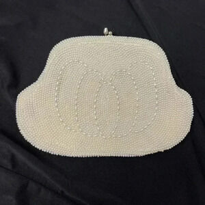 Pearl Beaded Clutch Vintage Made In Japan Formal Ivory Retro Classic Chain Strap